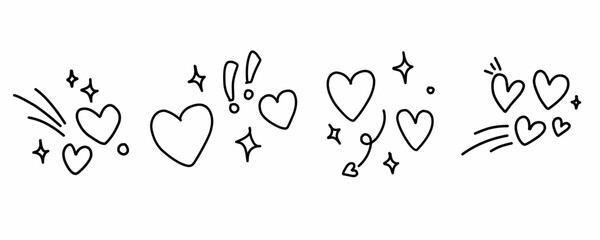 Valentine day icon set. Collection of cute hand drawn stickers with hearts