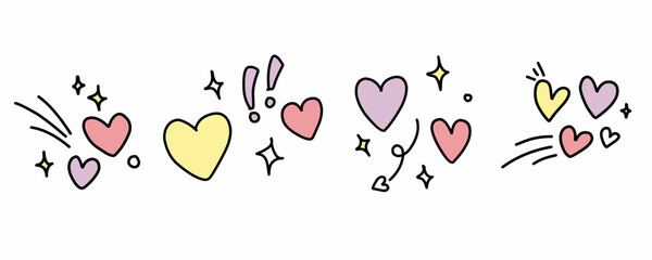 Valentine day icon set. Collection of cute hand drawn stickers with hearts