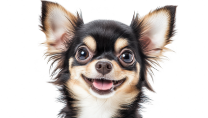 A cheerful Chihuahua with large. expressive eyes and perky ears. its playful personality against a clean white background. ideal for pet-related content and marketing