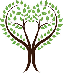Obraz premium Green heart vector tree illustration with spring leaves symbol