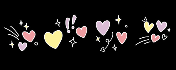 Valentine day icon set. Collection of cute hand drawn stickers with hearts