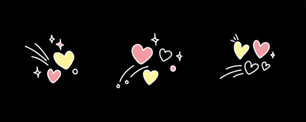 Valentine day icon set. Collection of cute hand drawn stickers with hearts