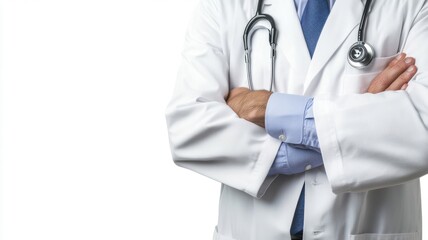 Doctor stands confidently with arms crossed, ready to provide care in a clinical setting