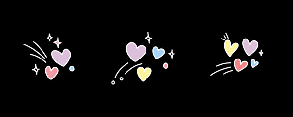 Valentine day icon set. Collection of cute hand drawn stickers with hearts