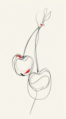 Two cherries, ink line drawing