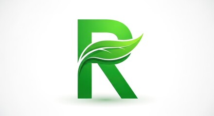 Green Leaf Letter R Symbol for Nature and Eco Friendly Products