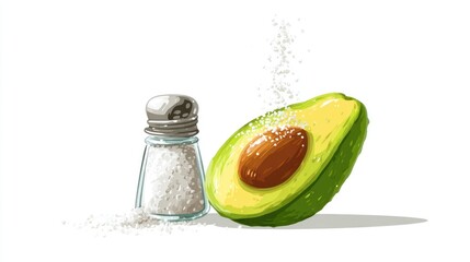 Avocado & salt shaker, close-up