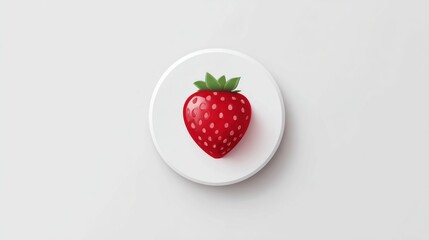 Single strawberry on white circular plate