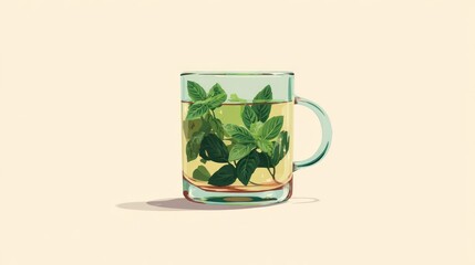 Light-green mug of herbal tea with mint