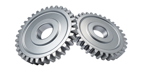 High-Resolution 3D Rendering of Interlocking Chrome Gears Isolated on White
Realistic Metallic Gear Mechanism with Precision Teeth and Reflective Surface