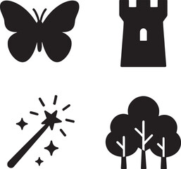 Diverse silhouettes of people and animals in various poses isolated on white background