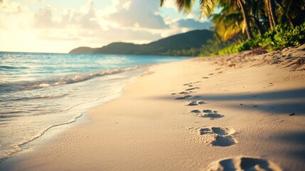 Sunset beach footprints