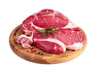 Raw meat on wooden cutting board &ndash; fresh red meat steak ready for cooking