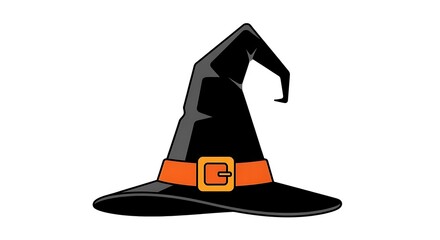 Classic black witch hat with orange buckle for halloween