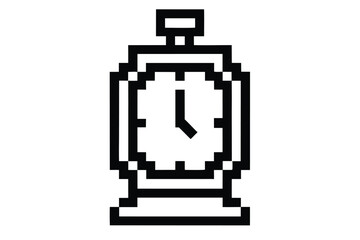 Black and white pixelated clock signals vintage game aesthetic