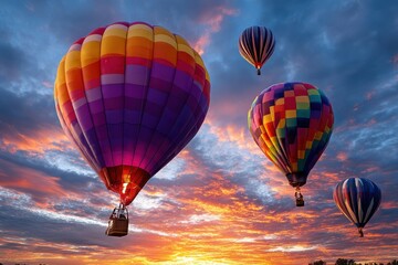 Obraz premium Hot Air Balloons Soar at Sunset