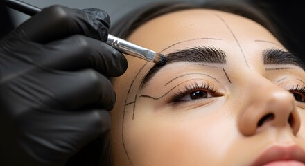 A Close-Up of an Eyebrow Artist Applying Mapping Lines for Eyebrow Microblading