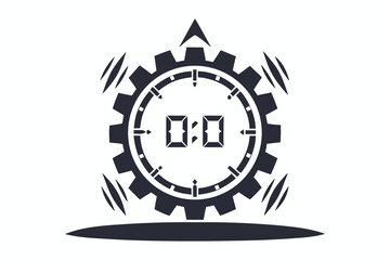 Black outline pixel art alarm clock displays the time against a white backdrop