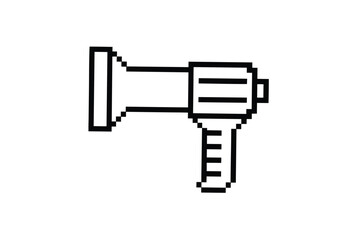 Black outline pixel art megaphone design on a simple white background