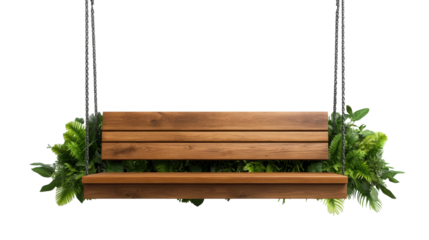 Wooden garden swing on transparent background