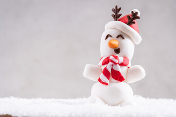 Two marshmallow snowmen with red scarves and hats
