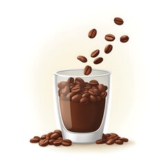 Glass Coffee Cup with Falling Coffee Beans
