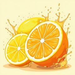 Orange Fruit Slices with Juice Splash Illustration