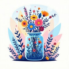 Bright Flowers in Glass Vase 