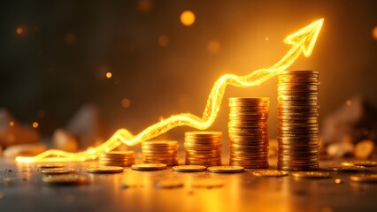 Golden Coins and Rising Arrow Signifying Economic Growth and Success