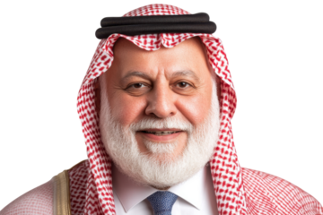 Portrait of a Person Wearing Traditional Arab Attire with a Distinctive Headpiece, Smiling Against isolated on transparent background