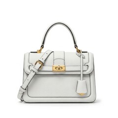 White Leather Top-Handle Handbag with Gold Hardware and Shoulder Strap