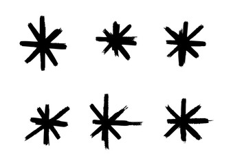 Six Hand-Drawn Starburst Asterisk Symbols on White Background