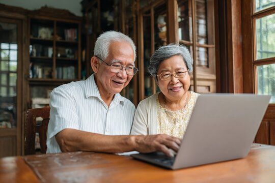 Diverse Couple Using Laptop at Home for Remote Monitoring