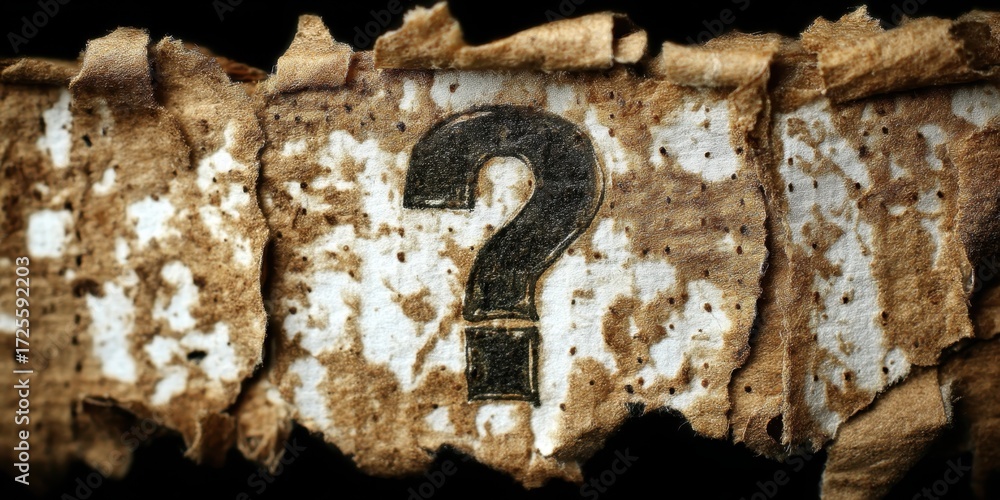 Poster dark gothicanti‑design question mark concept. weathered paper with a question mark symbolizing myste