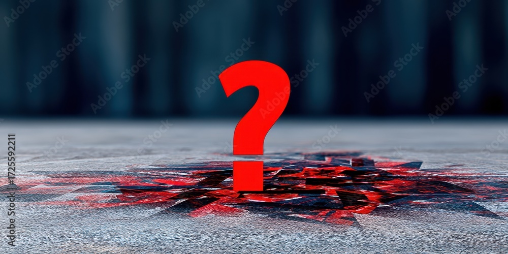 Poster dark gothicanti‑design question mark concept. red question mark emerging from a cracked surface with