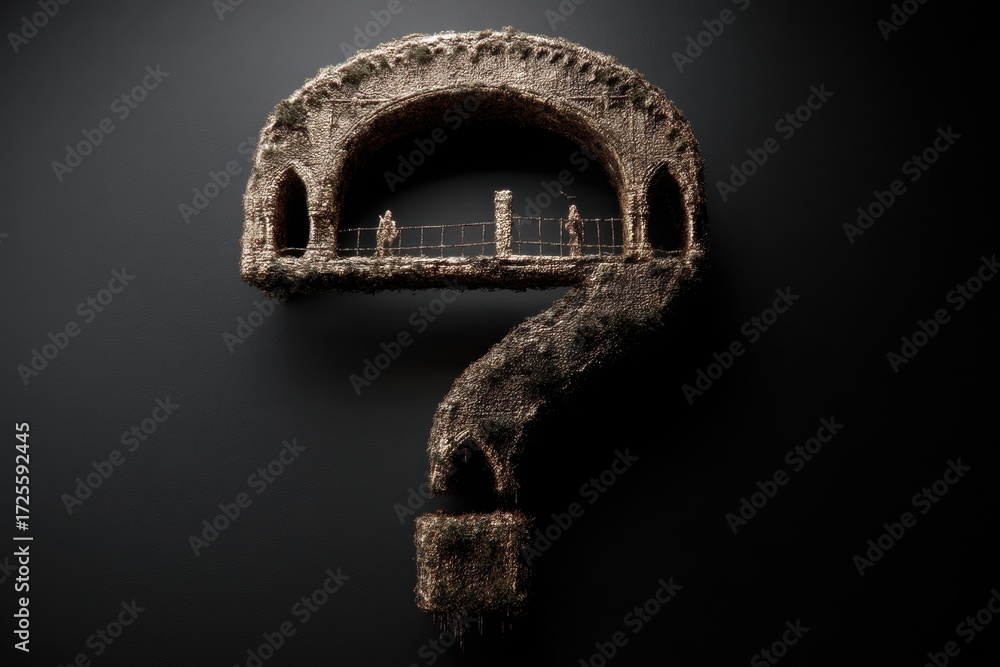Poster dark gothicanti‑design question mark concept. creative question mark structure made of natural eleme