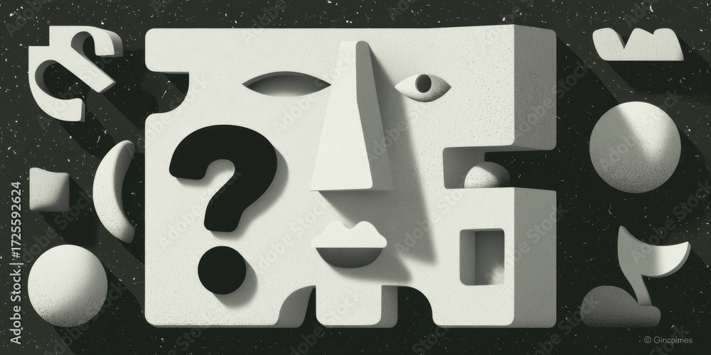 Poster dark gothicanti‑design question mark concept. abstract face with question mark and geometric shapes 