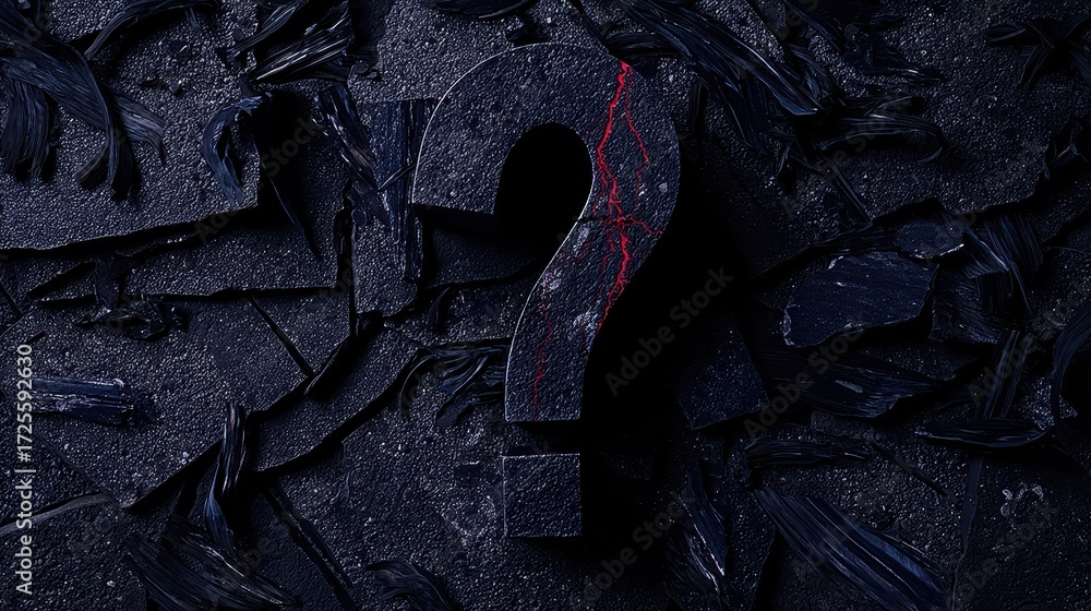 Poster dark gothicanti‑design question mark concept. question mark carved into dark textured background.