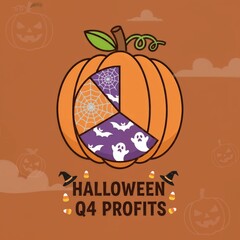 Pumpkin pie chart icon, flat vector, Halloween business infographic