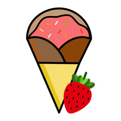 Strawberry crepe with strawberry on white background.