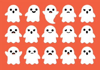 Vector art of collection of adorable halloween ghosts a whimsical assortment of cartoon ghosts with various expressions, perfect for adding a playful touch to your spooky season designs