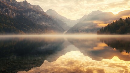 Mountain lake sunrise reflection