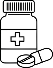 Obraz premium Medical pill bottle and capsules simple line art for healthcare and pharmacy vector