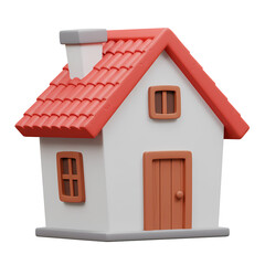 Cartoon House Illustration with Red Roof and White Walls Design