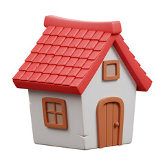 Cartoon Style House with Red Roof and White Walls Illustration