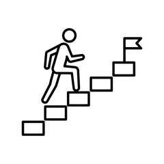 Person climbing stairs towards goal flag icon symbolizing success and achievement vector
