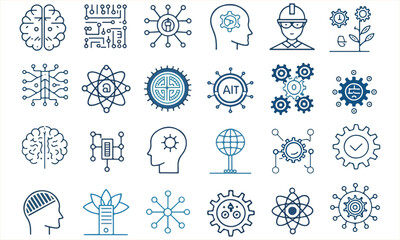 
Artificial Intelligence Icons – Machine Learning, Robotics, Cloud Computing & Technology Vectors