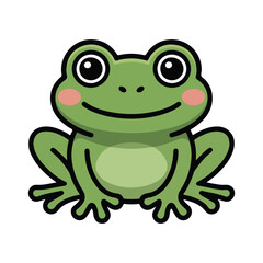Cute cartoon green frog with big eyes and rosy cheeks