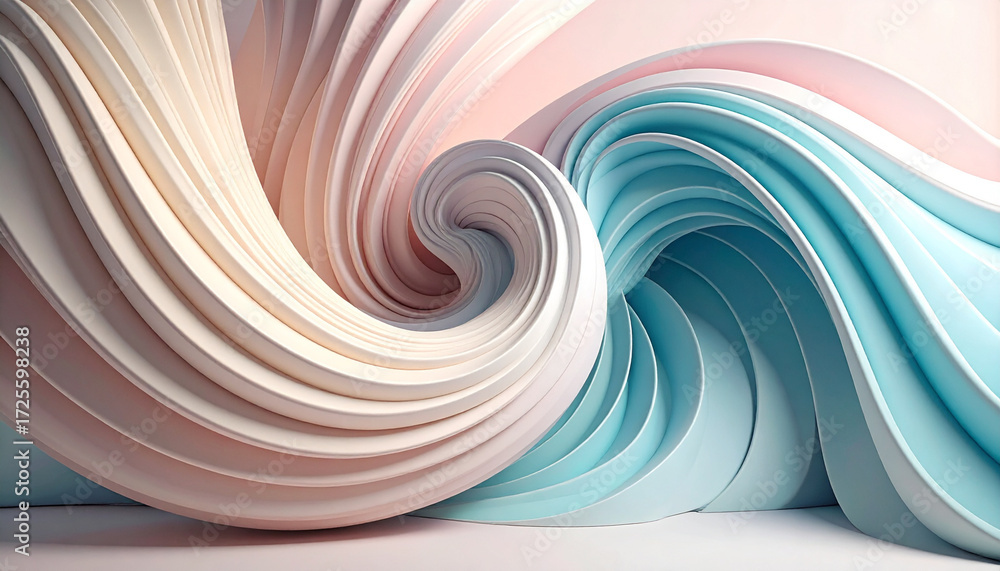 Poster pastel flowing shapes create an elegant movement, evoking sense of calm and peace within abstract de