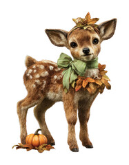 Obraz premium PNG Adorable fawn with autumn decor.